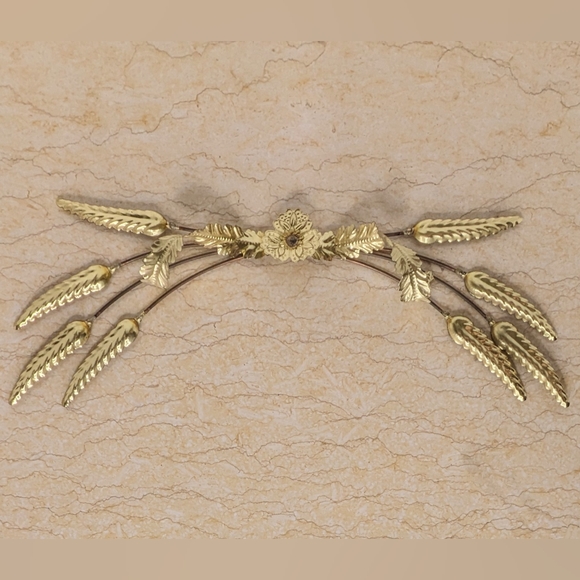 Vintage Other - Vintage Brass & Copper Wheat Metal Wire Leaf Wall Sculpture Hanger Swag MCM